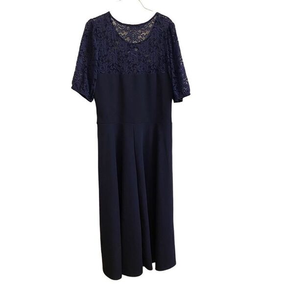 NEW Long Tall Sally LTS Navy Midi Dress Lace Short Sleeves Size 12 - Picture 2 of 5